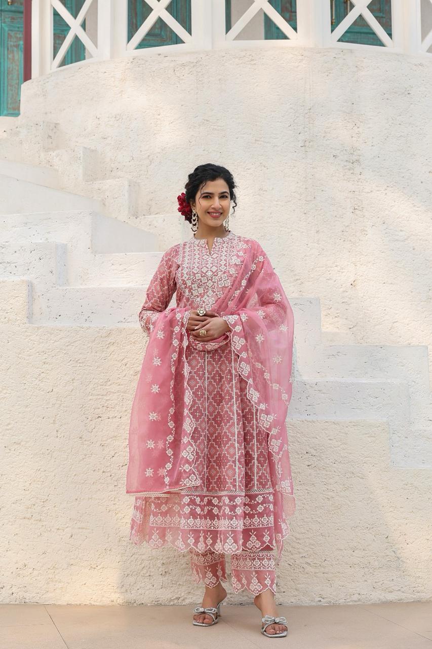 Organza Anarkali Dusty Pink