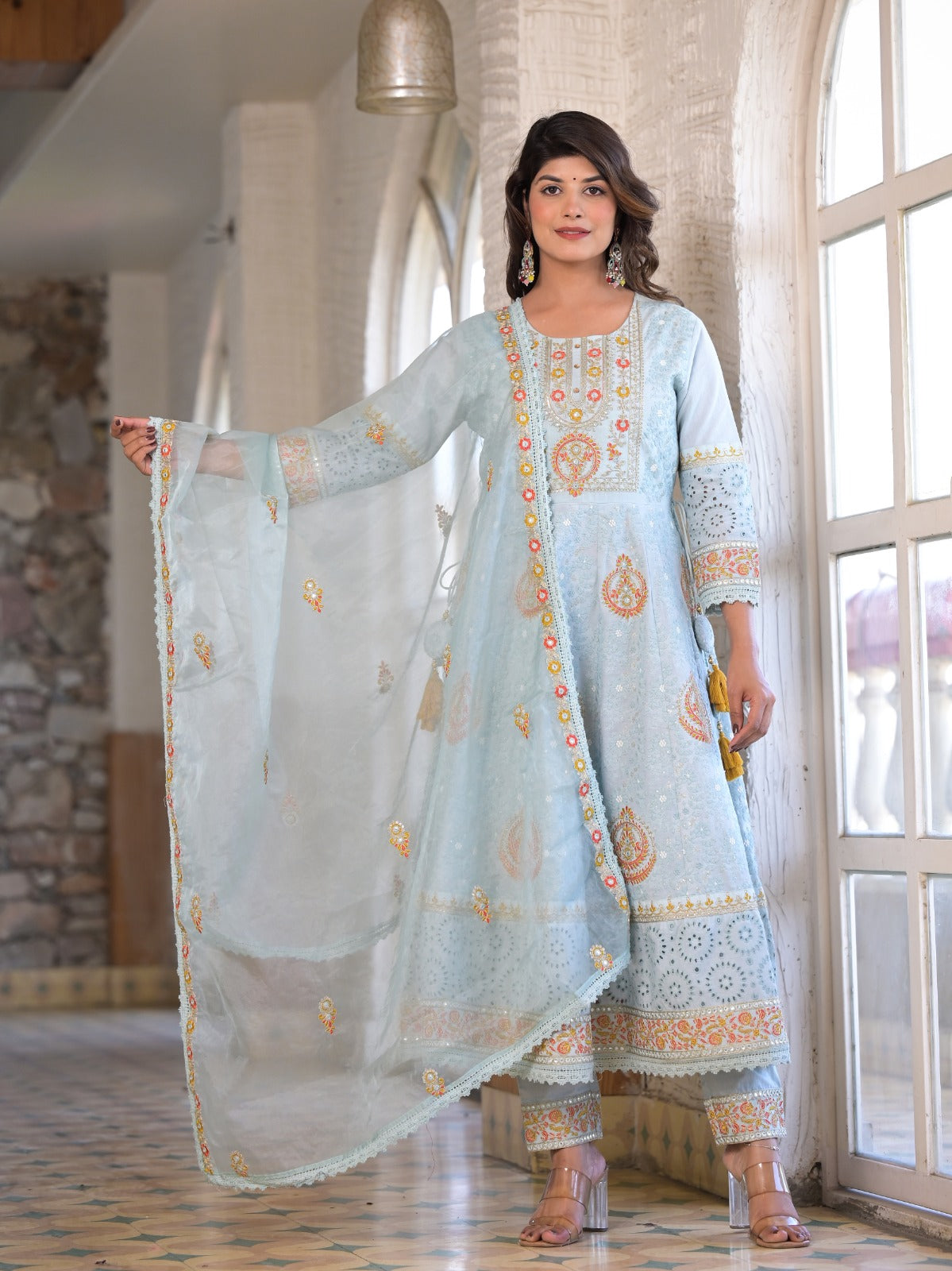 Premium Quality 5 Layers Blue Anarkali  Suit Set