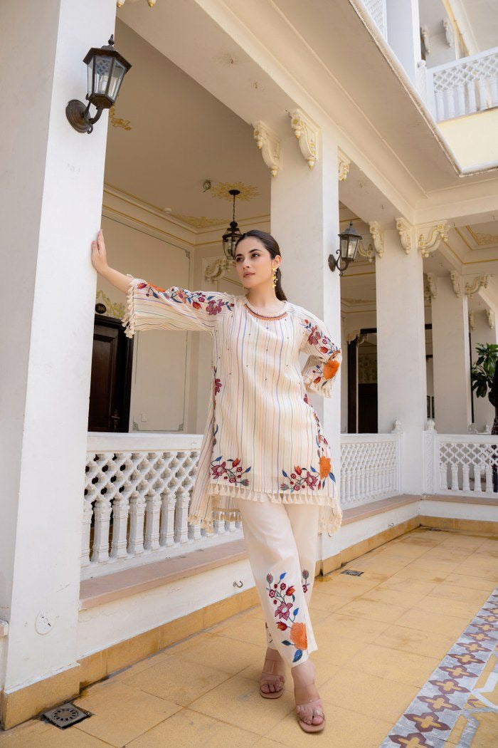 Summer premium cotton embroidered co-ord