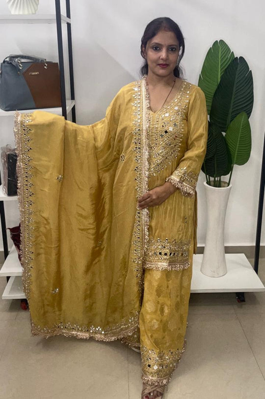 Pure Chinon Real Mirror Sharara Dupatta Set with Banarsi Sharara!