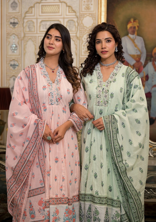 Cotton Stylish Embroidered Anarkali Suit Set