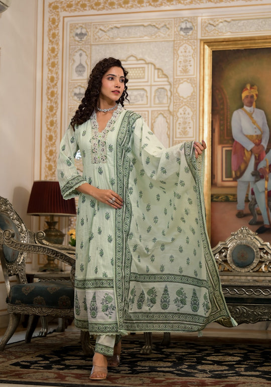 Cotton Stylish Embroidered Anarkali Suit Set