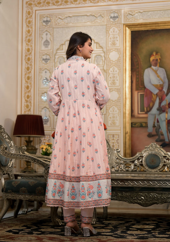 Cotton Stylish Embroidered Anarkali Suit Set
