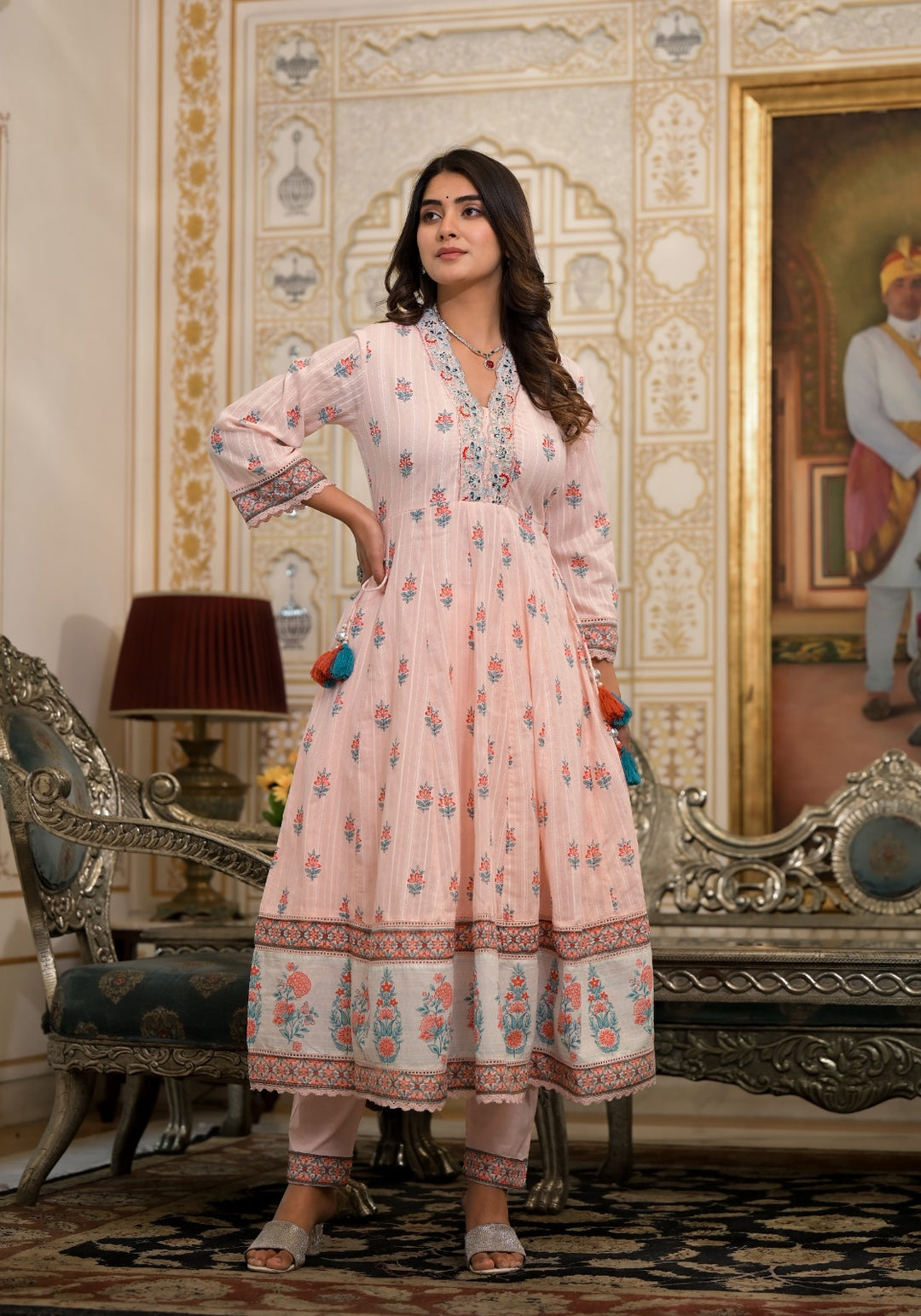 Cotton Stylish Embroidered Anarkali Suit Set