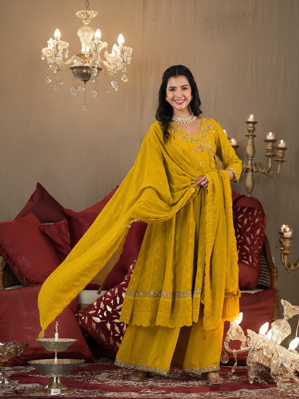 Premium Georgette Anarkali Heavy Embroidered Festive Dress