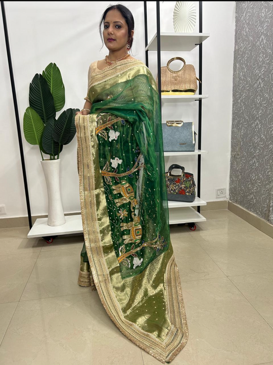 Maharani Gazodhar Green Mehandi Saree