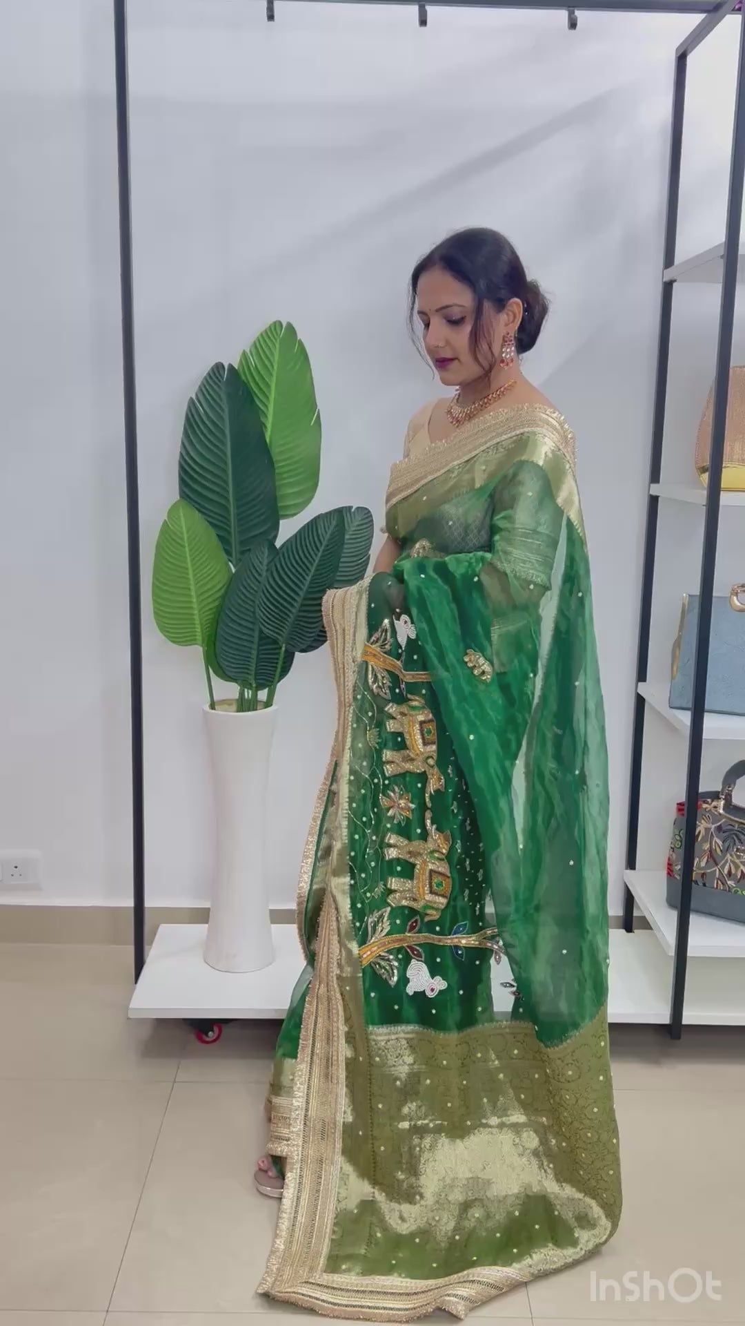 Maharani Gazodhar Green Mehandi Saree