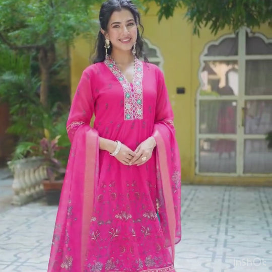 Festive Stylish Embroidered With Elegant Print Anarkali Suit Set