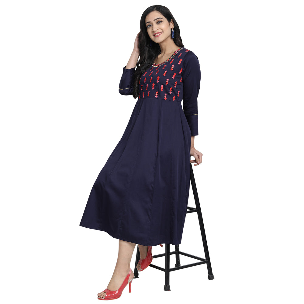 Kurti Dress Navy Embroidered