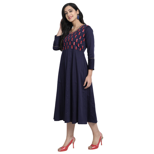 Kurti Dress Navy Embroidered