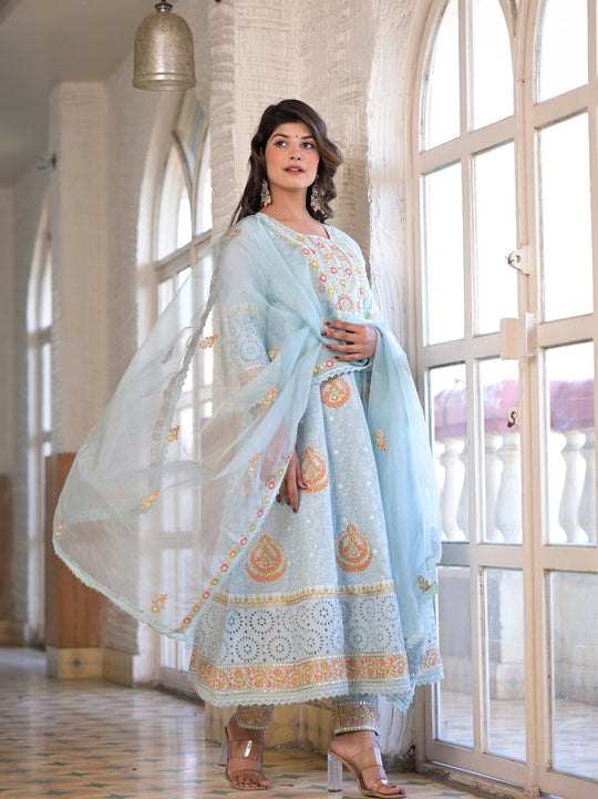 Dazzling Powder Blue Anarkali Suit Set