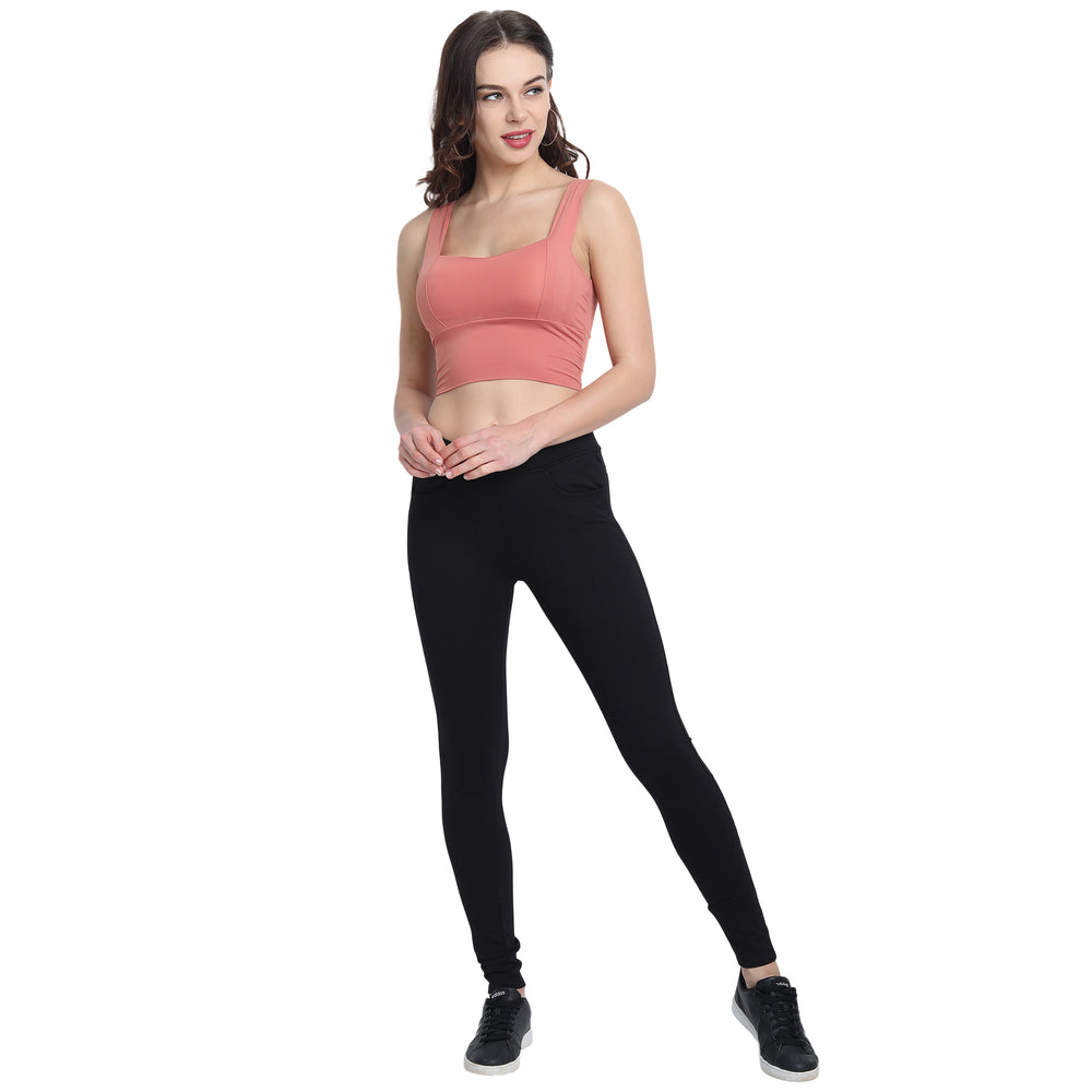 Womens Black Regular Plain Jegging