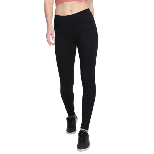 Womens Black Regular Plain Jegging