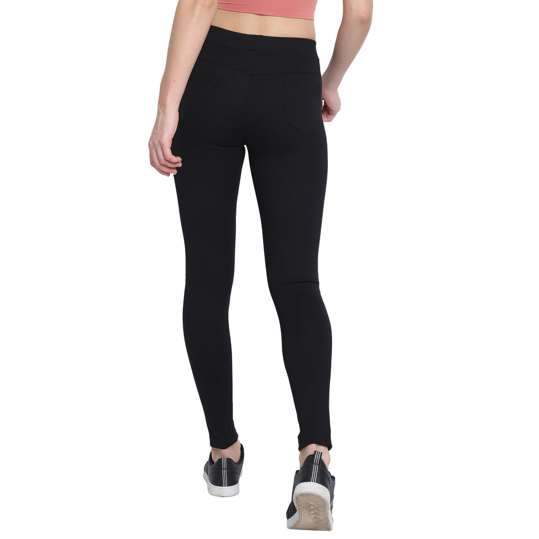 Womens Black Regular Plain Jegging