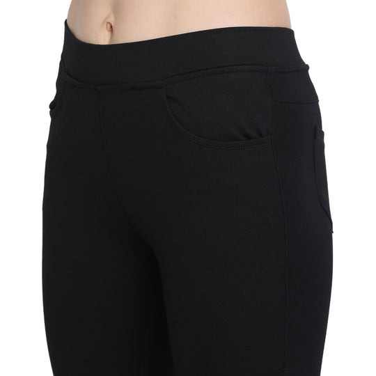 Womens Black Regular Plain Jegging